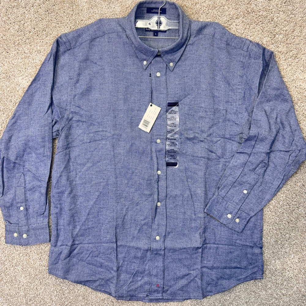 Hathaway Sport Shirt Mens L 787971 Midnight Button-Down Herringbone NEW